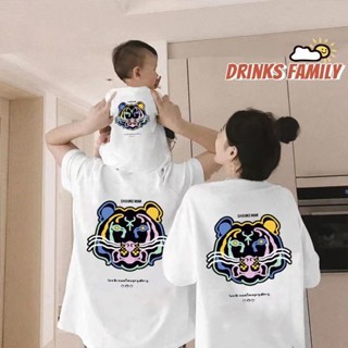 ✨👨‍👩‍👧‍👧เสื้อยืด ชุดครอบครัว แขนสั้นคอกลม ลายการ์ตูนสุดน่ารัก