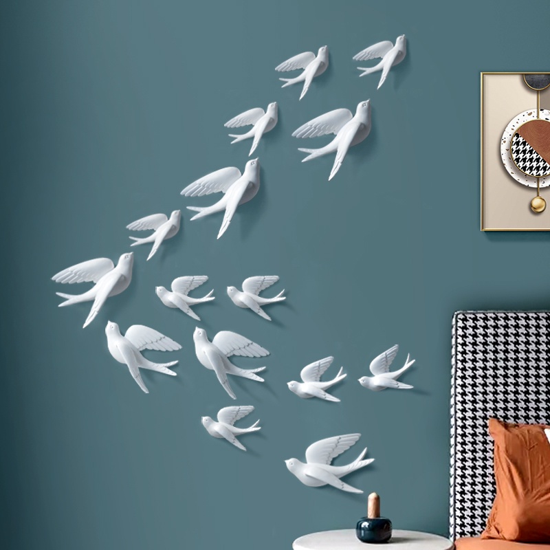 Creative 3D bird wall decoration resin swallow statue home decoration wall stickers living room TV w