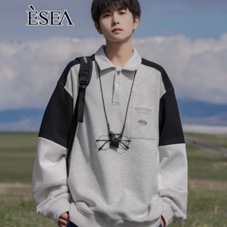 Esea เสื้อกันหนาว คอปกโปโล เรียบง่าย สไตล์ญี่ปุ่น แฟชั่นฤดูใบไม้ผลิ ฤดูใบไม้ร่วง สําหรับผู้ชาย