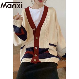 Manxi เสื้อแฟชั่นผู้หญิง เสื้อแขนยาว คลุม ไหมพรม ครอปเสื้อแขนยาว 36Z230907