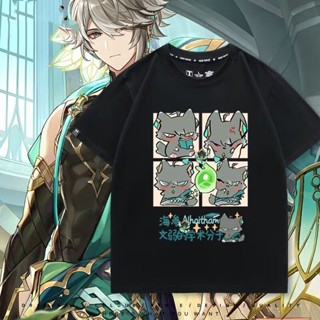 Yuanshen เสื้อยืดคอกลม แขนสั้น ผ้าฝ้าย 100% พิมพ์ลาย Walnut Zhongli Keli Virtual Grass God Nasi God สําหรับเด็ก