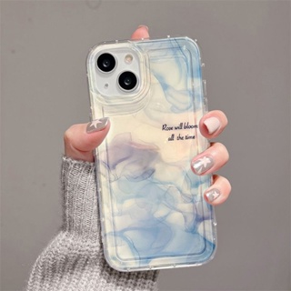 หมึกสีฟ้าน้ำ ดอกไม้สีฟ้า เคสไอโฟน Compatible for iPhone 11 14 13 12 15 Pro Max 7 8 SE XR 11Pro 14 15 Plus X XS max