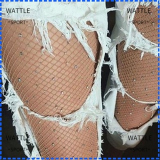 Wattle ถุงน่องตาข่าย ไนล่อน ประดับเพชร พลอยเทียม แวววาว แบบบาง