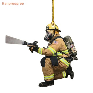 Hanprospree&gt; จี้ตุ๊กตานักดับเพลิง สําหรับแขวนตกแต่งกระจกมองหลังรถยนต์