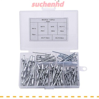 Suchenhd ชุดหมุดป๊อป M3.2-M4 หน้าแปลน ขนาดใหญ่ 6 ขนาด สีเงิน 120 ชิ้น