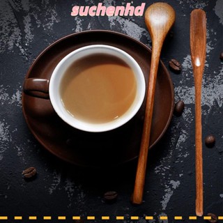 Suchenhd ช้อนไม้ธรรมชาติ ด้ามจับยาว แบบพกพา สไตล์ญี่ปุ่น สําหรับคนชา กาแฟ ขนมหวาน 9 ชิ้น