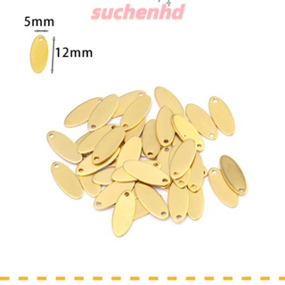 Suchenhd จี้แท็ก สเตนเลส ทรงวงรี สีทอง 5x12 มม. สําหรับทําเครื่องประดับ สร้อยข้อมือ 60 ชิ้น