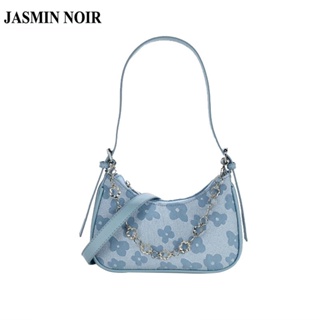 Jasmin NOIR กระเป๋าถือ กระเป๋าสะพายไหล่ สะพายข้าง หนัง PU พิมพ์ลายดอกไม้ แต่งสายโซ่ ขนาดเล็ก สําหรับผู้หญิง