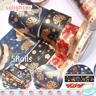 SOLIGHTER สติกเกอร์เทป ลายนกกระเรียน สีแดง สําหรับตกแต่งสมุดบัญชี 5 ม้วน