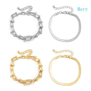 Mary 2 ชิ้น อินเทรนด์ สีทอง สีขาว K สีโซ่ U เชื่อมโยง คริสตัล สร้อยข้อมือ ผู้หญิง Bijoux