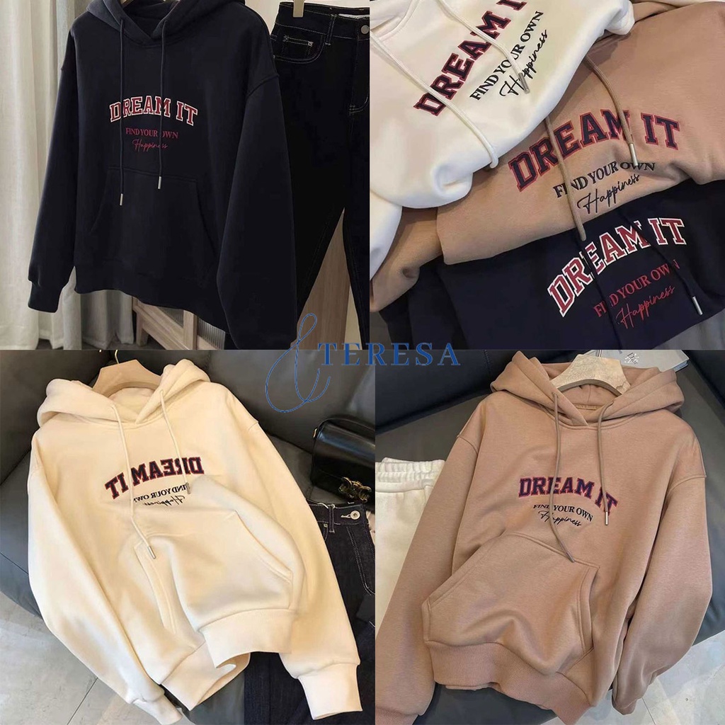 พร้อมส่ง เสื้อเเขนยาวมีฮู้ดเเฟชั่นสไตล์เกาหลีสีพื้นๆ สำหรับผู้หญิง