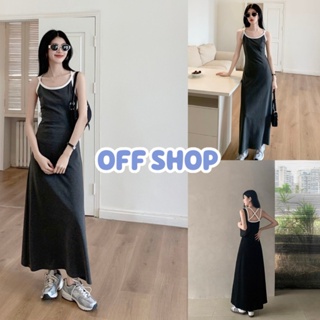 OFF SHOP พร้อมส่ง (OFF-M2309-6) ชุดเดรสสายเดี่ยวไหมพรม กระโปรงยาวเกาหลี -C