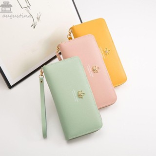 Augustina กระเป๋าใส่เหรียญ หนัง PU ลายดอกกุหลาบ มีซิป ขนาดใหญ่ สีพื้น สําหรับผู้หญิง