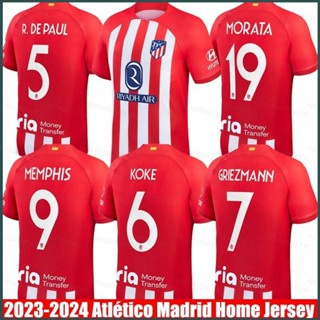 Sy3 2023-2024 เสื้อยืดลําลอง แขนสั้น พิมพ์ลาย Atletico Madrid Home Jersey Griezmann DePaul Morata Memphis Koke พลัสไซซ์ YS3