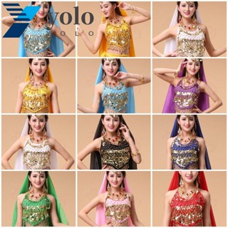 Yolo เสื้อท็อปเต้นรําหน้าท้อง ปักเลื่อม ผ้าโพลีเอสเตอร์ หรูหรา สําหรับเต้นรําละติน ปาร์ตี้