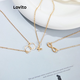 Lovito สร้อยคอ จี้ผีเสื้อ ประดับไข่มุก แบบเรียบ หรูหรา สําหรับผู้หญิง L63AD001 (แหวนคู่/มุก/ผีเสื้อ/โบว์)