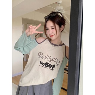 เสื้อยืดแขนยาว เปิดไหล่ สไตล์เกาหลี สําหรับผู้หญิง 2023