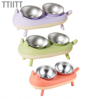 Ttiitt Dual Bowl Pet Feeder    Elevated Stainless Steel for Household Use