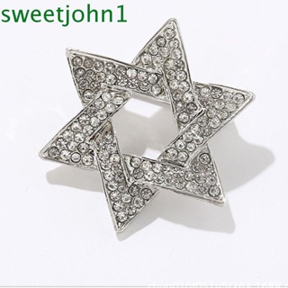 Sweetjohn เข็มกลัด รูปดาวหกแฉก โลหะผสม สีทอง สีเงิน สไตล์ตะวันตก สําหรับตกแต่งผ้าพันคอ กระเป๋าเป้สะพายหลัง