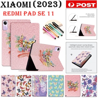 เคสหนัง ฝาพับแม่เหล็ก ลายผีเสื้อ พร้อมช่องใส่บัตร สําหรับ Xiaomi Redmi Pad SE 11 นิ้ว 2023