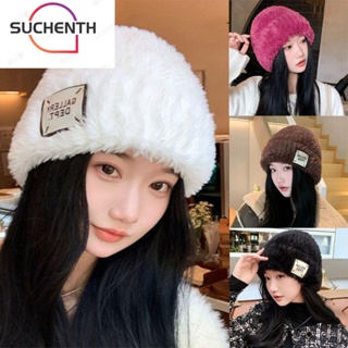 Suchenth หมวกถักลําลอง พิมพ์ลายตัวอักษร ให้ความอบอุ่น สีพื้น แฟชั่นฤดูหนาว สําหรับผู้หญิง 2023