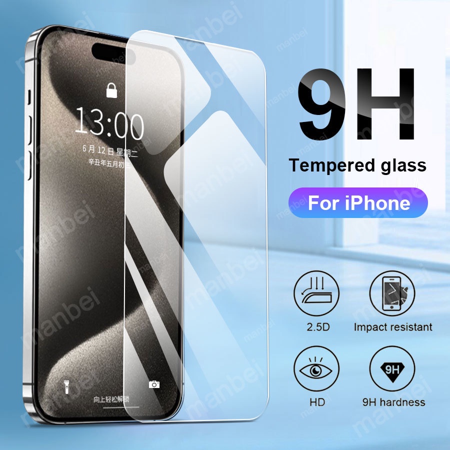 ฟิล์มกระจกนิรภัยกันรอยหน้าจอ แบบใส สําหรับ iPhone 16 Plus 15 14 13 12 11 Pro Max
