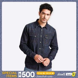 WRANGLER เสื้อเชิ้ตแขนยาวผู้ชาย คอลเลคชั่น Original Wrangler รุ่น WR F123MSHLN50 สียีนส์