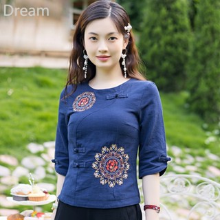 Large size womens clothing Chinese retro Tang suit short jacket Chinese style embroidered cotton linen short sleeve suit for women