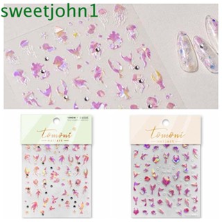 Sweetjohn สติกเกอร์ติดตกแต่งเล็บ ลายการ์ตูนแมงกะพรุน หางนางเงือก สีชมพู DIY