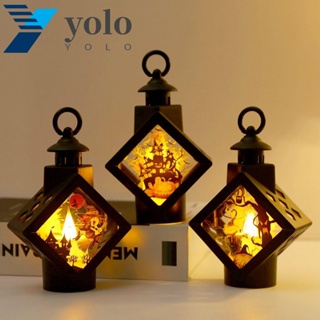 Yolo โคมไฟฟักทอง LED รูปแม่มด หุ่นไล่กา สไตล์เรโทร ขนาดพกพา สําหรับแขวนตกแต่งบ้าน ฮาโลวีน