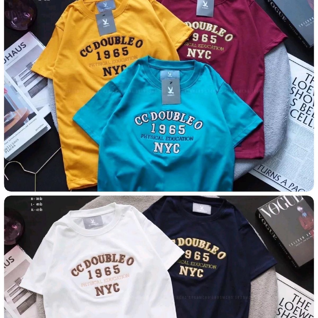 เสื้อยืดแขนสั้น งานปัก&งานป้าย CC-OO NYC ผ้าคอตตอน 100% ทรงตรงใส่ได้ทั้งชาย/หญิง{(SMLXL) No.80
