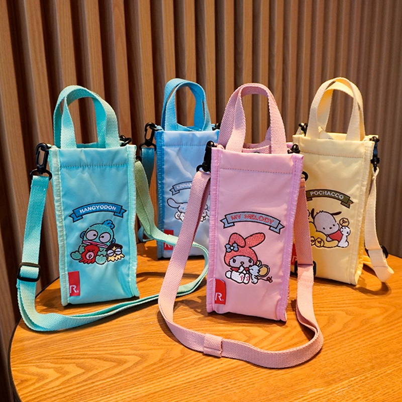 กระเป๋าใส่ขวดน้ํา โทรศัพท์มือถือ ลายการ์ตูน Sanrio น่ารัก ปักลาย แบบพกพา