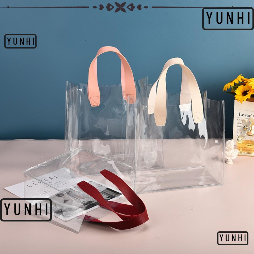 Yunhi ถุงช้อปปิ้ง PVC แบบใส หูหิ้ว จุของได้เยอะ สําหรับใส่ของขวัญ