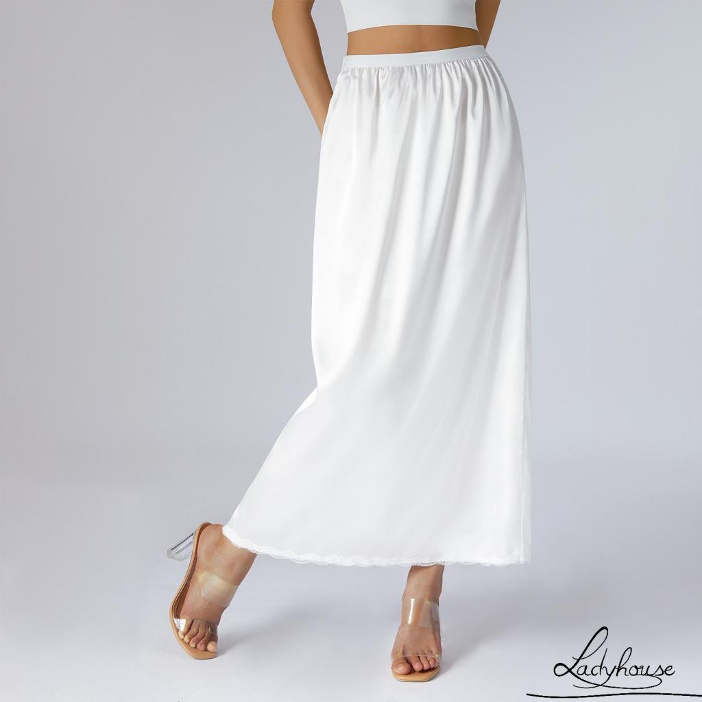 Ldd-ผู้หญิงครึ่งลื่นกระโปรงสีทึบเอวยางยืดด้านในซับสําหรับmidiกระโปรงยาวกระโปรงสําหรับสุภาพสตรีs/m/l/xl/xxl