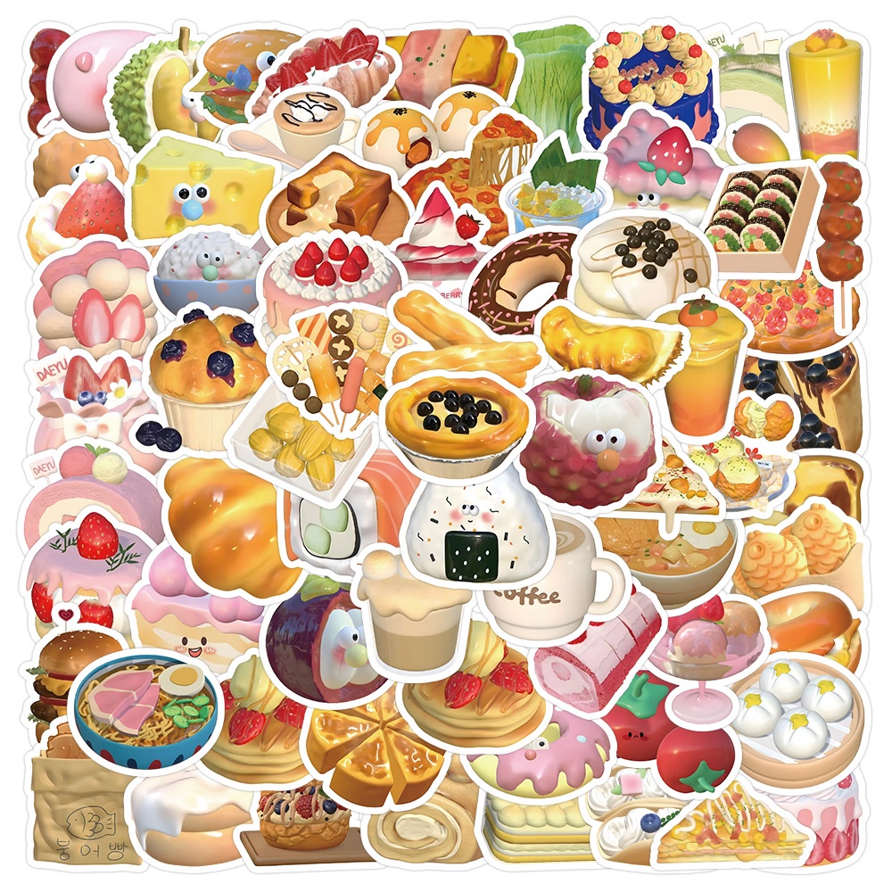 100/63ชิ้นสติกเกอร์อาหารสมจริง-เค้กและขนมกราฟฟิตี ง เอแคลส์ สําหรับหมวกกันน็อค, จักรยาน, บัญชีมือและกรณีดินสอ - รูปที่ 3