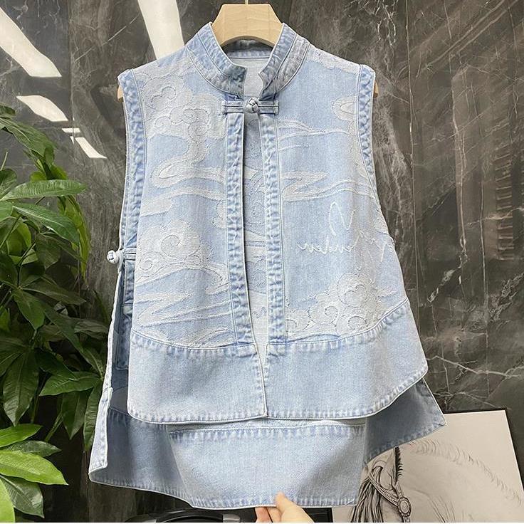 เสื้อกั๊กยีน ปักลาย สําหรับผู้หญิง