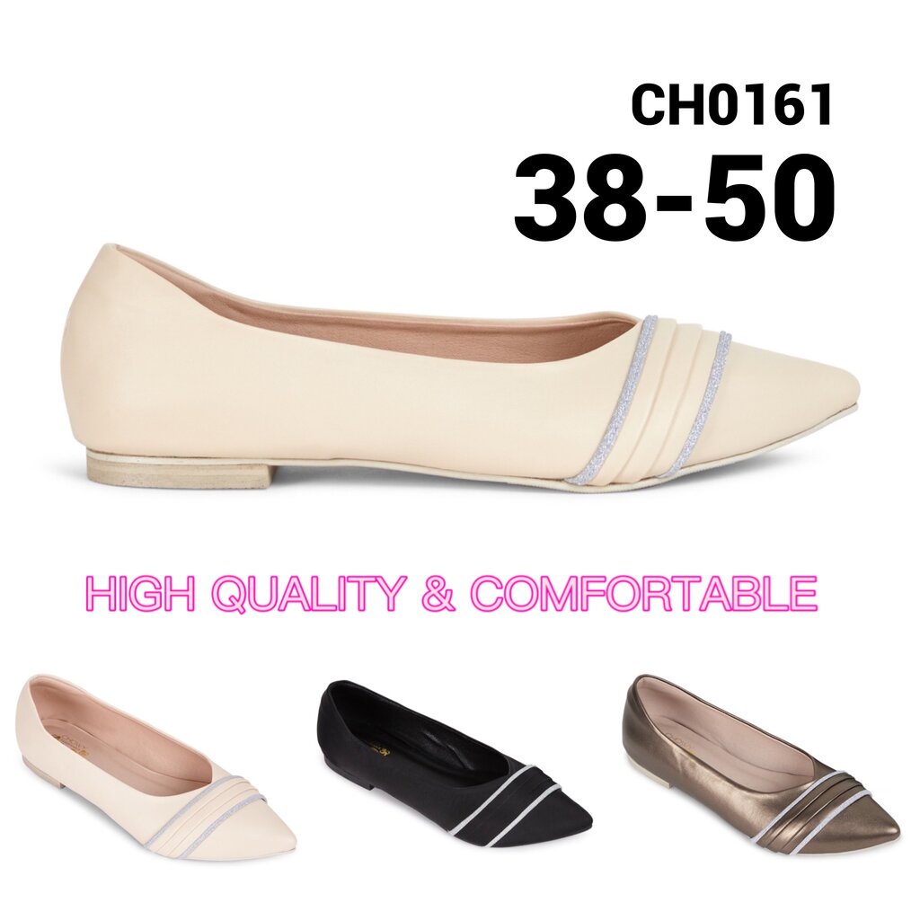 รองเท้าไซส์ใหญ่ 43-45 ส้นแบนหัวแหลม Flat Pointed Pleat with Glitter By Chowy CH0161