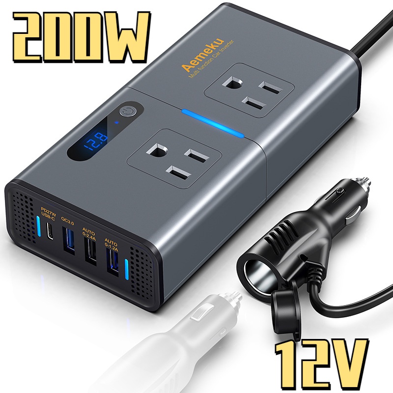 อินเวอร์เตอร์แปลงไฟรถเป็นไฟบ้าน 2 IN 1 แปลงไฟได้ทั้ง 12V เป็น 220V กำลังไฟ 200 วัตต์ Car Inverter 12V To 220V