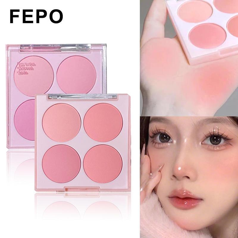 Fepo 4 สี Blush Palette Natural Brighten Skin สีกันน้ําแต่งหน้า Blusher อายแชโดว์ Palette