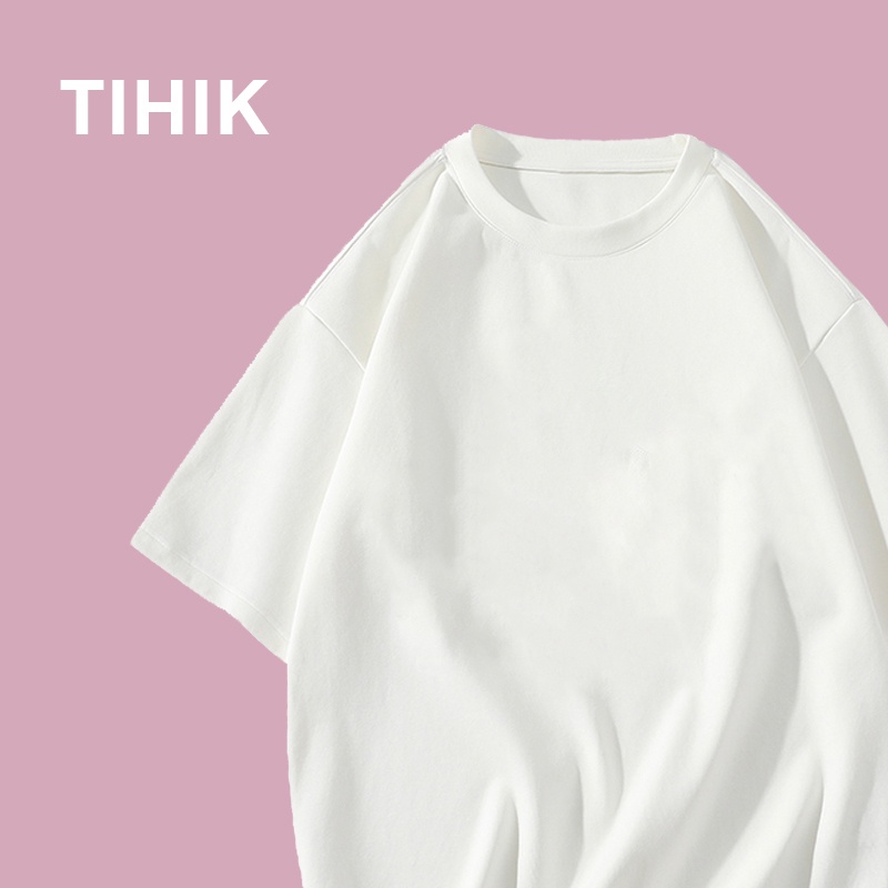TIHIK เสื้อยืดสีพื้น oversize ผ้าฝ้าย เสื้อยืดคอกลมแขนสั้น ไซซ์ S-2XL