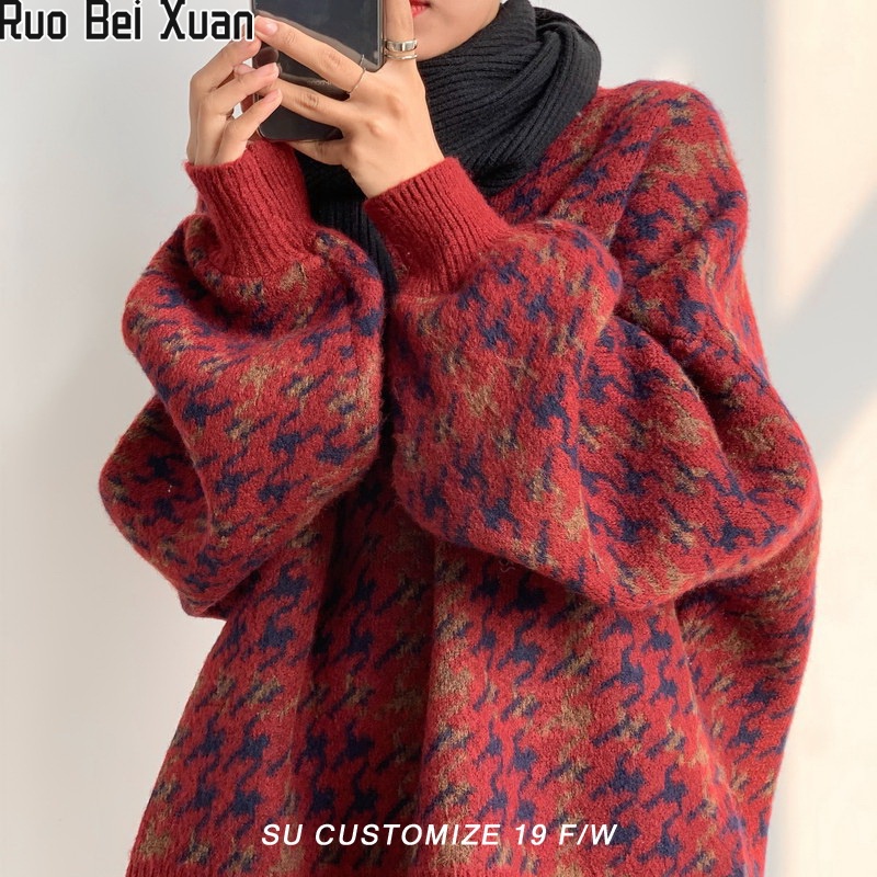 Ruo Bei Xuan ใหม่ เสื้อกันหนาวคอเต่า แบบนิ่ม ทรงหลวม สไตล์ฮ่องกง เรโทร สําหรับผู้หญิง