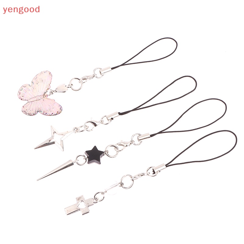 (YGD) พวงกุญแจ จี้ผีเสื้อ ดาว ไม้กางเขน สายคล้องโทรศัพท์มือถือ Y2K สไตล์มินิมอล แฟชั่น สําหรับเด็กผู้หญิง
