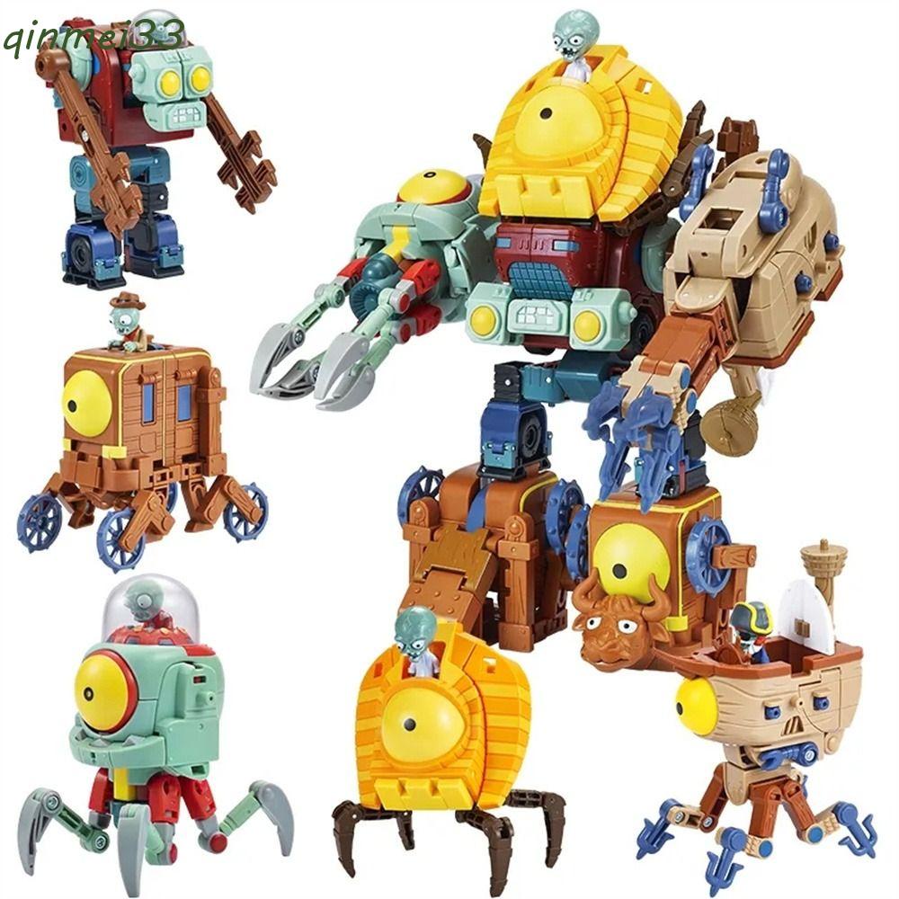 Qinmei Plant Zombie Deformation, Transforming Model Toys ตุ๊กตาหุ่นยนต์ซอมบี้, ของเล่นเด็ก 5 in 1 Assembly Mech PVZ Kids