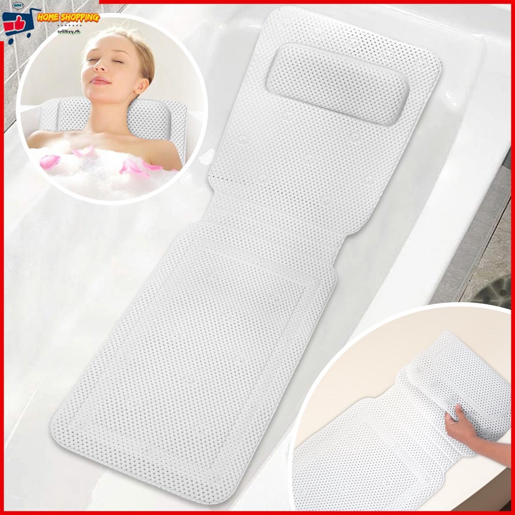 Full Body Bath Cushion หมอนอาบน้ำเบาะรองนั่ง เบาะปูรองอ่างอาบน้ำกันลื่นพร้อมถ้วยดูดเบาะรองคอหมอนสปาสปา
