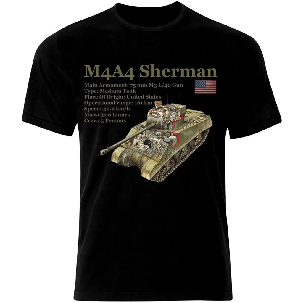 M4A4 Sherman Tank The Second World War Panzer Armure เสื้อยืดผ้าฝ้ายแขนสั้นผู้ชาย T เสื้อขนาดใหญ่ St