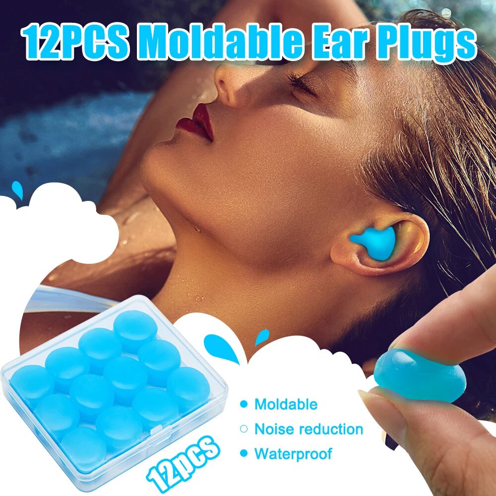 12PCS Ear Plugs Moldable Silicone Ear Plugs Protection Sleeping Sound Insulation Set Waterproof Soft