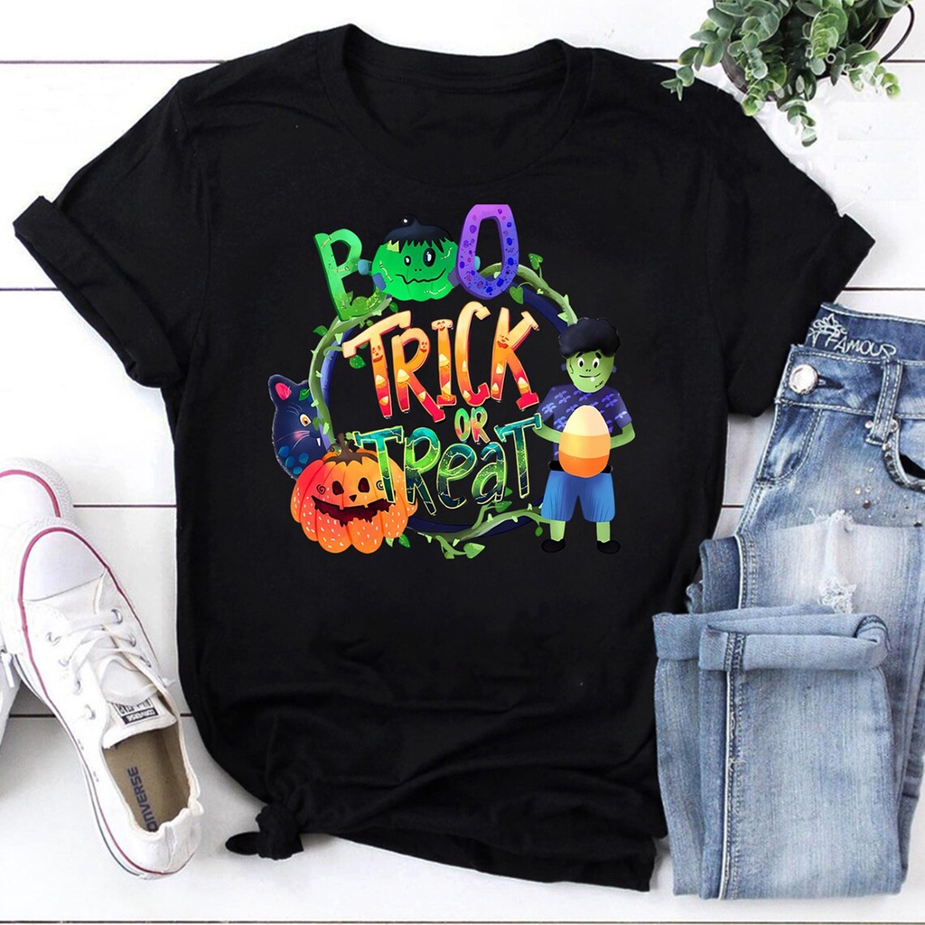สไตล์ใหม่ Halloween Trick or Treat Festival Tee Pumpkin Vintage T-Shirt Halloween Shirt Zombie Shirt
