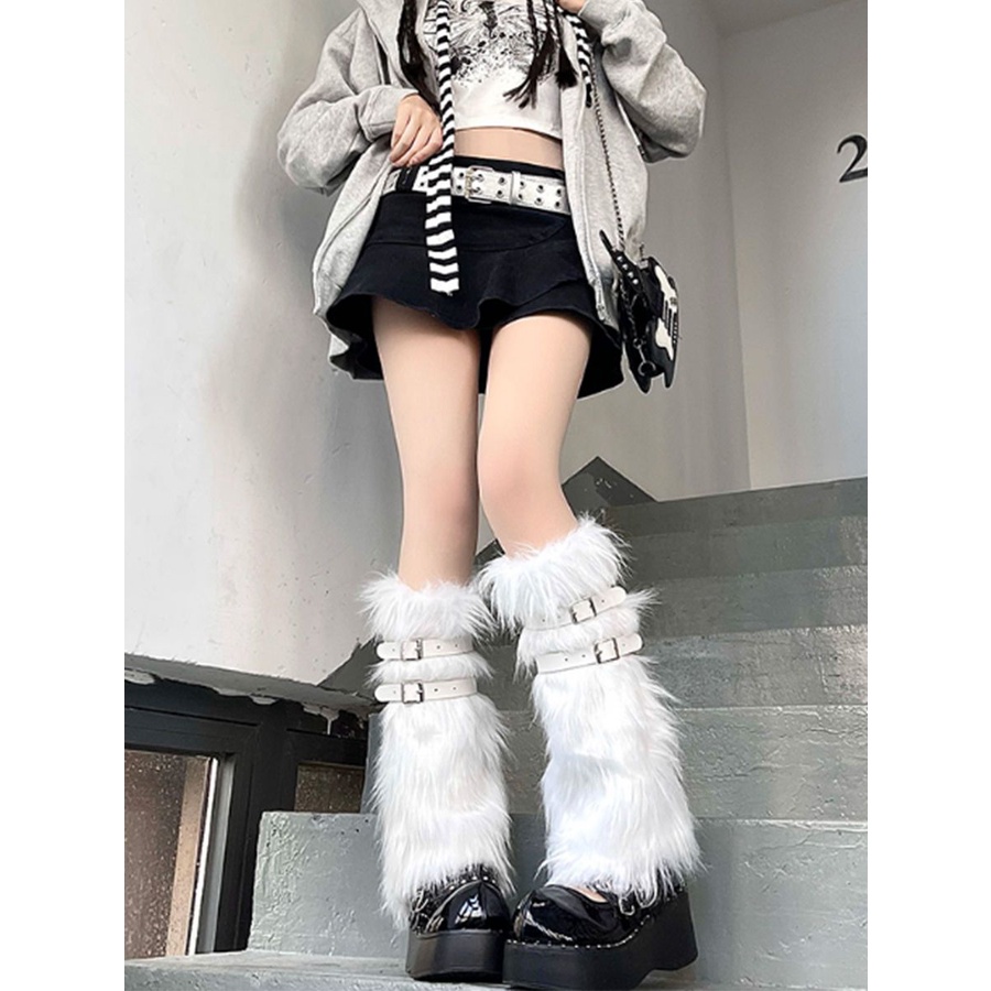 [ถุงเท้าขนปุย] ถุงเท้าขนแกะเทียม ยาวถึงข้อเท้า y2k สไตล์พังก์ สําหรับผู้หญิง y2k