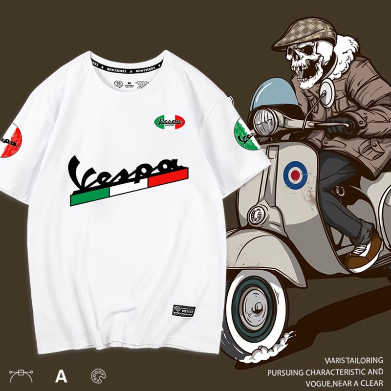 S-5XL vespaเสื้อยืดโรงงานรถจักรยานยนต์วินเทจคลาสสิกทีมขี่กลางแจ้งสวมแขนสั้นผู้ชายผ้าฝ้าย
