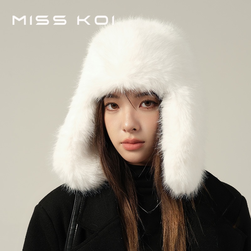 Misskoi [พร้อมส่ง] Lei Feng หมวกกันหิมะ ผ้ากํามะหยี่ขนนิ่ม แบบหนา ป้องกันหู ให้ความอบอุ่น แฟชั่นฤดูใบไม้ร่วง ฤดูหนาว สําหรับผู้หญิง